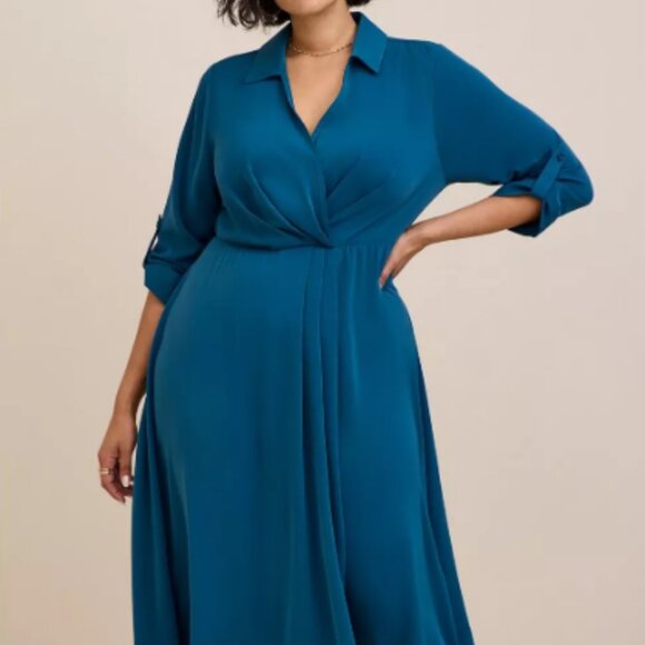 NWT Torrid Midi Studio Crepe De Chine Legion Blue Collared Shirt Dress Size 4X - Picture 2 of 12